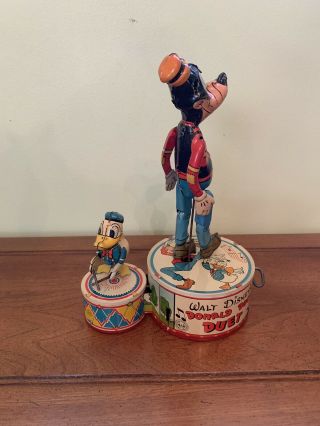 Rare Vintage 1946 Marx Walt Disney ' s Donald Duck Duet Tin Litho Wind Up Toy 3