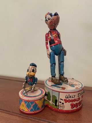 Rare Vintage 1946 Marx Walt Disney ' s Donald Duck Duet Tin Litho Wind Up Toy 6