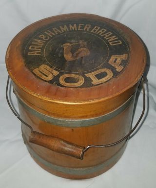Antique 8 " Firkin Arm & Hammer Brand Soda Advertising Patina