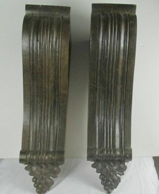 Antique Pair (2) Corbels Ornate Carved Wood Gothic Architectural Salvage 21 " Lng