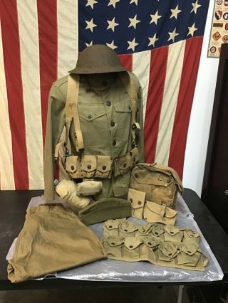 World War One U.  S.  Army Summer Uniform With Field Gear And Helmet