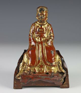 Antique Chinese Lacquered Bronze Statue Of Seated Figure - Ming Dynasty