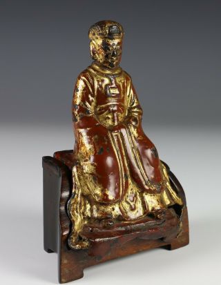 Antique Chinese Lacquered Bronze Statue of Seated Figure - Ming Dynasty 2