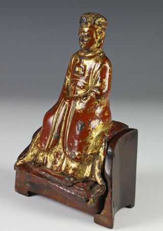 Antique Chinese Lacquered Bronze Statue of Seated Figure - Ming Dynasty 3