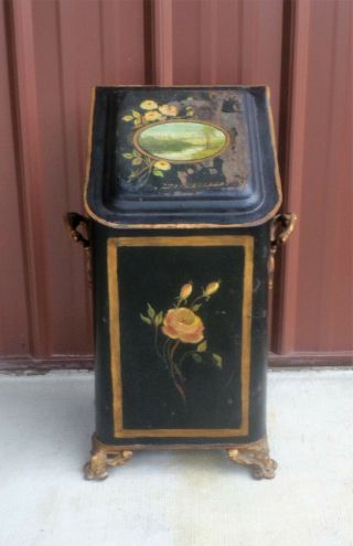 Victorian Fireside Coal Bin Scuttle Liner Ash Hod Old Toleware Brass Feet