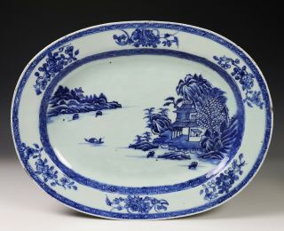 Large Antique Chinese Blue And White Porcelain Platter - 18th Century