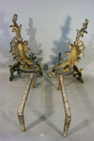 (2) Antique 19thC FRENCH BRASS Old LOUIS XV Style VICTORIAN Fireplace ANDIRONS 5