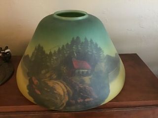 C Antique Reverse Painted Lamp Shade With Base 2