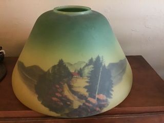 C Antique Reverse Painted Lamp Shade With Base 3