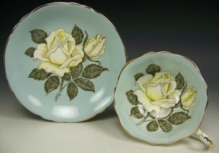 PARAGON HUGE WHITE CABBAGE ROSES TILE TEA CUP AND SAUCER 3