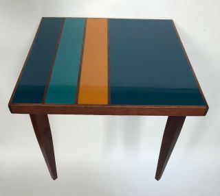 Mid - Century Modern Danish Peter Pepper Resin Top Walnut Wood Side Table