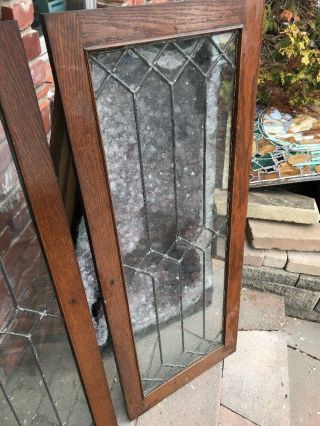 Sg 2089 Match Pair Antique Oak Leaded Glass Cabinet Doors 18 X 46 6