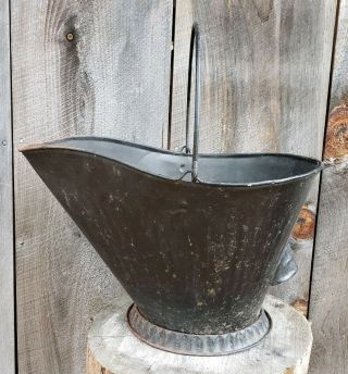Vintage 17 " Black Metal Coal Ash Bucket Pail Scuttle Primitive Fireplace Stove