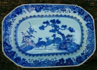 18TH C CHINESE EXPORT PORCELAIN BLUE AND WHITE PLATTER WITH DEER 10 3/4 inches 10