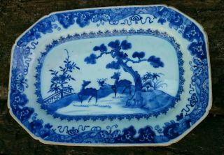 18TH C CHINESE EXPORT PORCELAIN BLUE AND WHITE PLATTER WITH DEER 10 3/4 inches 6