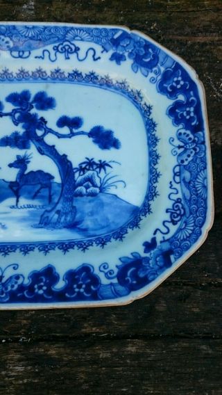18TH C CHINESE EXPORT PORCELAIN BLUE AND WHITE PLATTER WITH DEER 10 3/4 inches 8