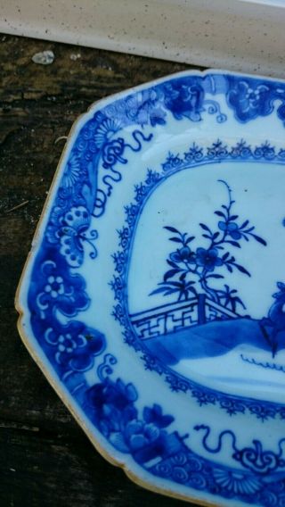 18TH C CHINESE EXPORT PORCELAIN BLUE AND WHITE PLATTER WITH DEER 10 3/4 inches 9
