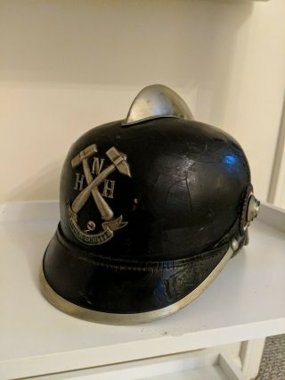 Early 20th Century German Leather Fire Fighter Helmet/pickelhaube Ludwigshutte