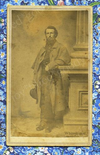 Soldier Wearing Cavalry Mounted Services? Great Coat Washington Dc Civil War Cdv