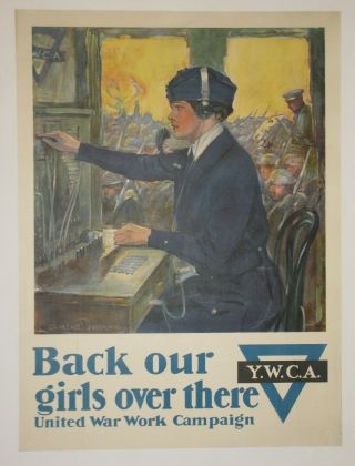 Ywca Hello Girl Poster Linen First World War I Ww1 Wwi 1918 Clarence Underwood