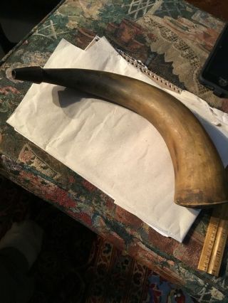 18th Century Revolutionary War Patina Carved Tip Powder Horn 12 Inches