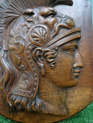 Early 19thc.  Gothic Wooden Oak Carved Panel: Head Of Roman Soldier C1820s