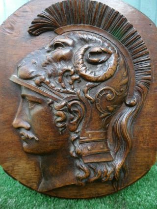 Early 19thc Gothic Wooden Oak Panel With Head Of Roman Soldier C1820s