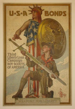 Boy Scouts Poster Linen First World War I Ww1 Wwi 1918 Leyendecker