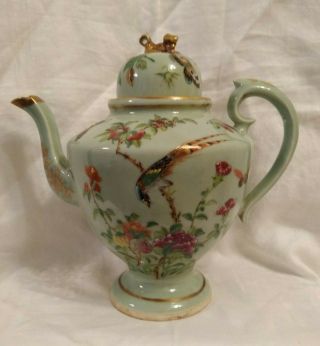 Antique Chinese Porcelain Celadon Greenware Famille Rose Teapot Coffee Pot