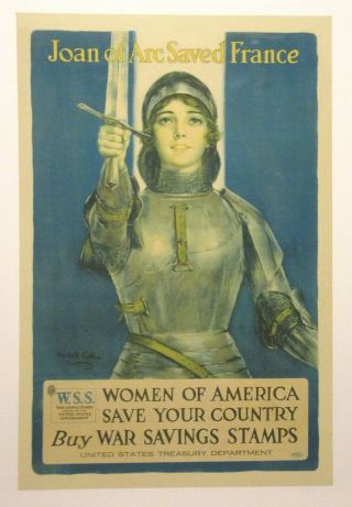 Joan Of Arc Poster Linen First World War I Ww1 Wwi 1918 Haskell Coffin