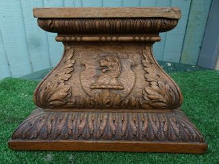 19thc Gothic Wooden Oak Plinth Or Stand With Intricate Carvings C1880s