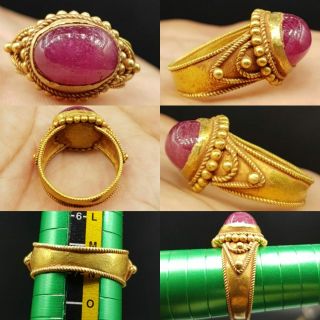 7.  4 Grams Old Rare 22k Karat Gold Ring With Ruby Natural Stone 7