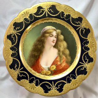 Antique Royal Vienna Porcelain Hand Painted Delina Portrait Plate Signed Fritsch