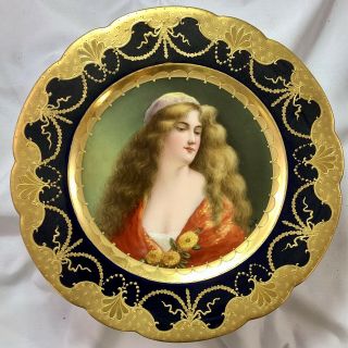 Antique Royal Vienna Porcelain Hand Painted DELINA Portrait Plate Signed Fritsch 7