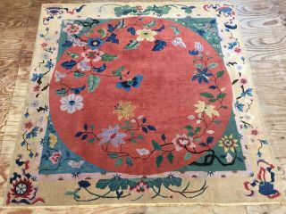 Antique Handmade Chinese Art Deco Wool Rug Carpet Chic Size:8.  10 By 8.  11 Ft