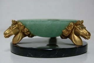 FINEST QUALITY JADE BOWL HORSES HEAD SUPPORTS - HONG KONG JOCKEY CLUB VERY RARE 9