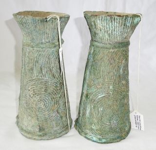 10 - 11C Pair Cambodian S.  E.  Asian Khmer Excavated Long Bronze Bracelets (Mil) 5