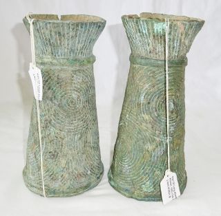10 - 11C Pair Cambodian S.  E.  Asian Khmer Excavated Long Bronze Bracelets (Mil) 6
