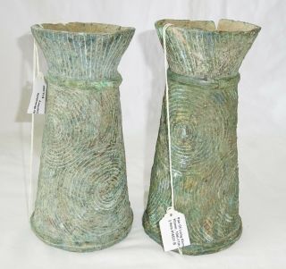 10 - 11C Pair Cambodian S.  E.  Asian Khmer Excavated Long Bronze Bracelets (Mil) 7