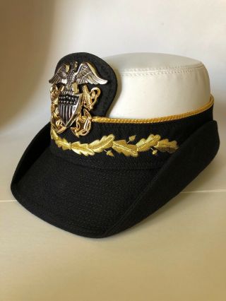 Usn Us Navy Captain Dress White Cover Hat Sz 21 1/2 Female Officer Kingform Cap