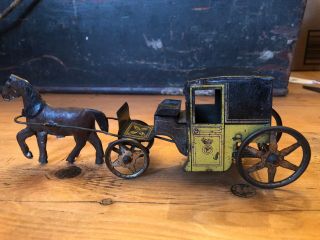 Rare German Penny Toy Horse Drawn Carriage Tin