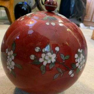 LARGE Antique Japanese Cloisonne Round Lidded Jar.  Meijii 8