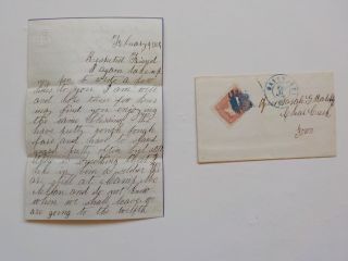 Civil War Letter 1864 Soldiers Copperheads Clear Creek Iowa Cover Stamp Cancel