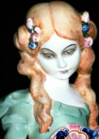 Antique Austria Wien Vienna Goldscheider Podola Girl Doll W/fan Ceramic Figurine