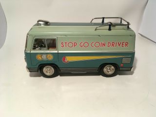 RARE 50 ' s MARUSAN SAN JAPAN BATTOP TIN LITHO STOP GO COIN DRIVER VAN 4