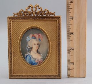 19thc Antique Grand Tour Miniature Portrait Painting Mademoiselle,  Gilt Frame