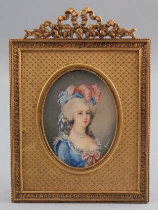 19thC Antique Grand Tour Miniature Portrait Painting Mademoiselle,  Gilt Frame 2