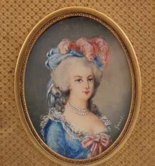 19thC Antique Grand Tour Miniature Portrait Painting Mademoiselle,  Gilt Frame 3