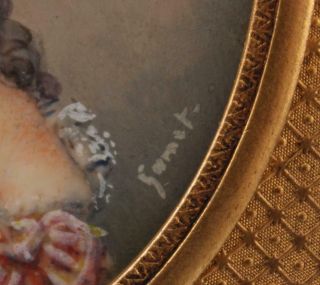 19thC Antique Grand Tour Miniature Portrait Painting Mademoiselle,  Gilt Frame 5