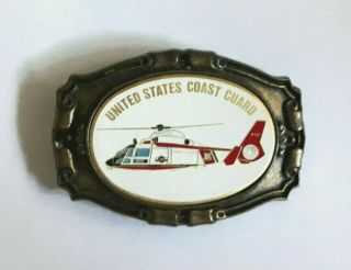 Vintage Us Coast Guard Helicoptor Belt Buckle Brass Just Brass Inc Freeport Usa